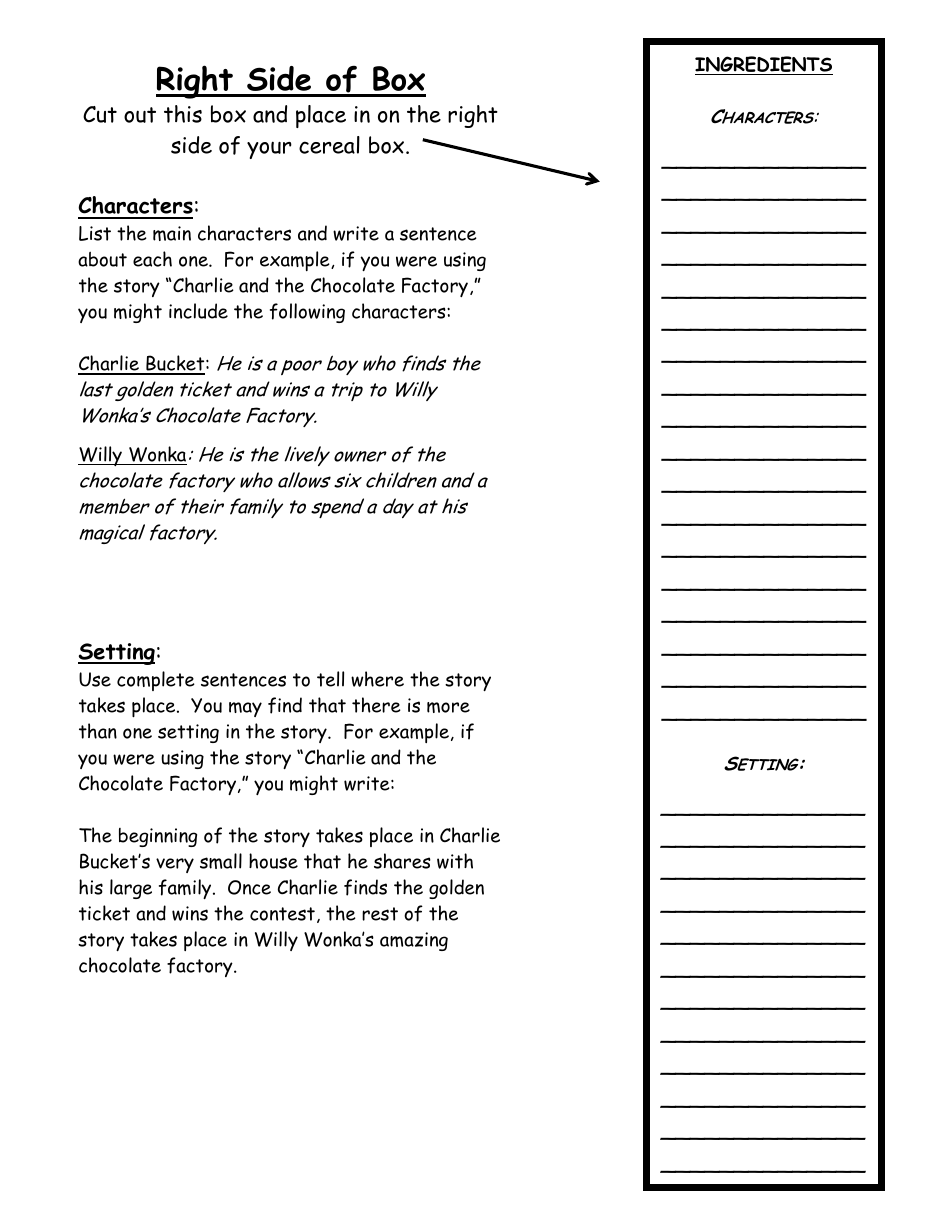 Cereal Box Book Report Template - With Picture, Page 3