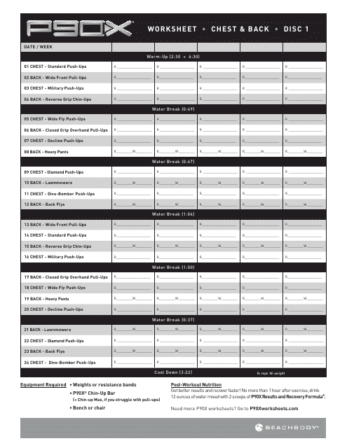 Chest and Back P90x Worksheet Download Printable PDF Templateroller