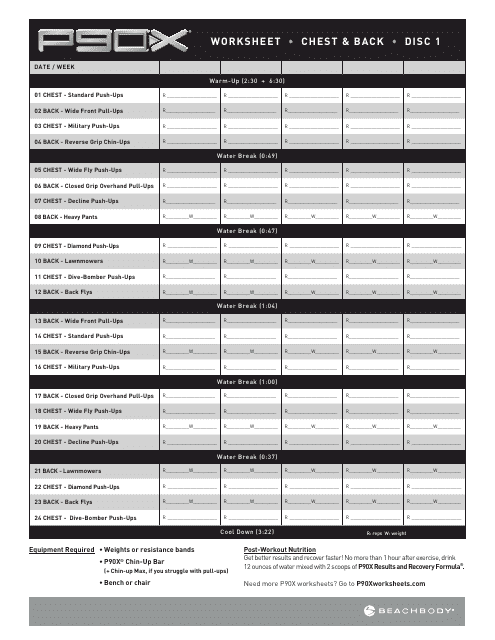 Chest and Back P90x Worksheet Download Printable PDF | Templateroller