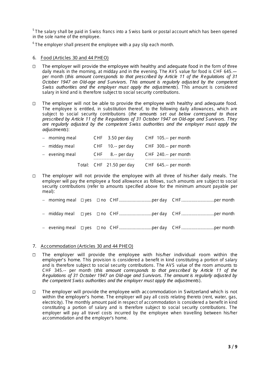 Employment Contract Standard Form - According to the Pheo - Switzerland, Page 3