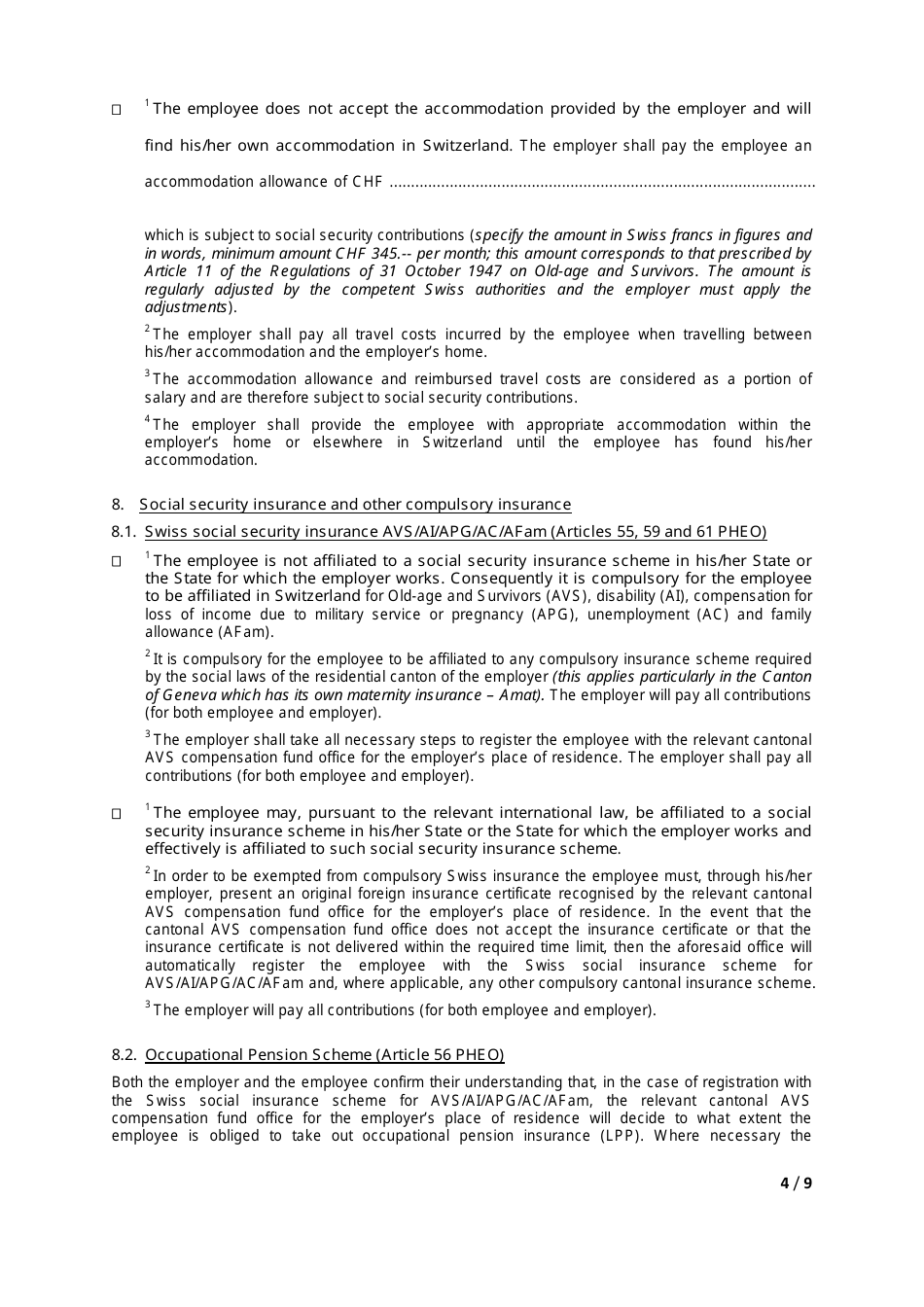Employment Contract Standard Form - According to the Pheo - Switzerland, Page 4