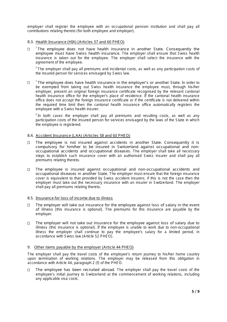 Employment Contract Standard Form - According to the Pheo - Switzerland, Page 5