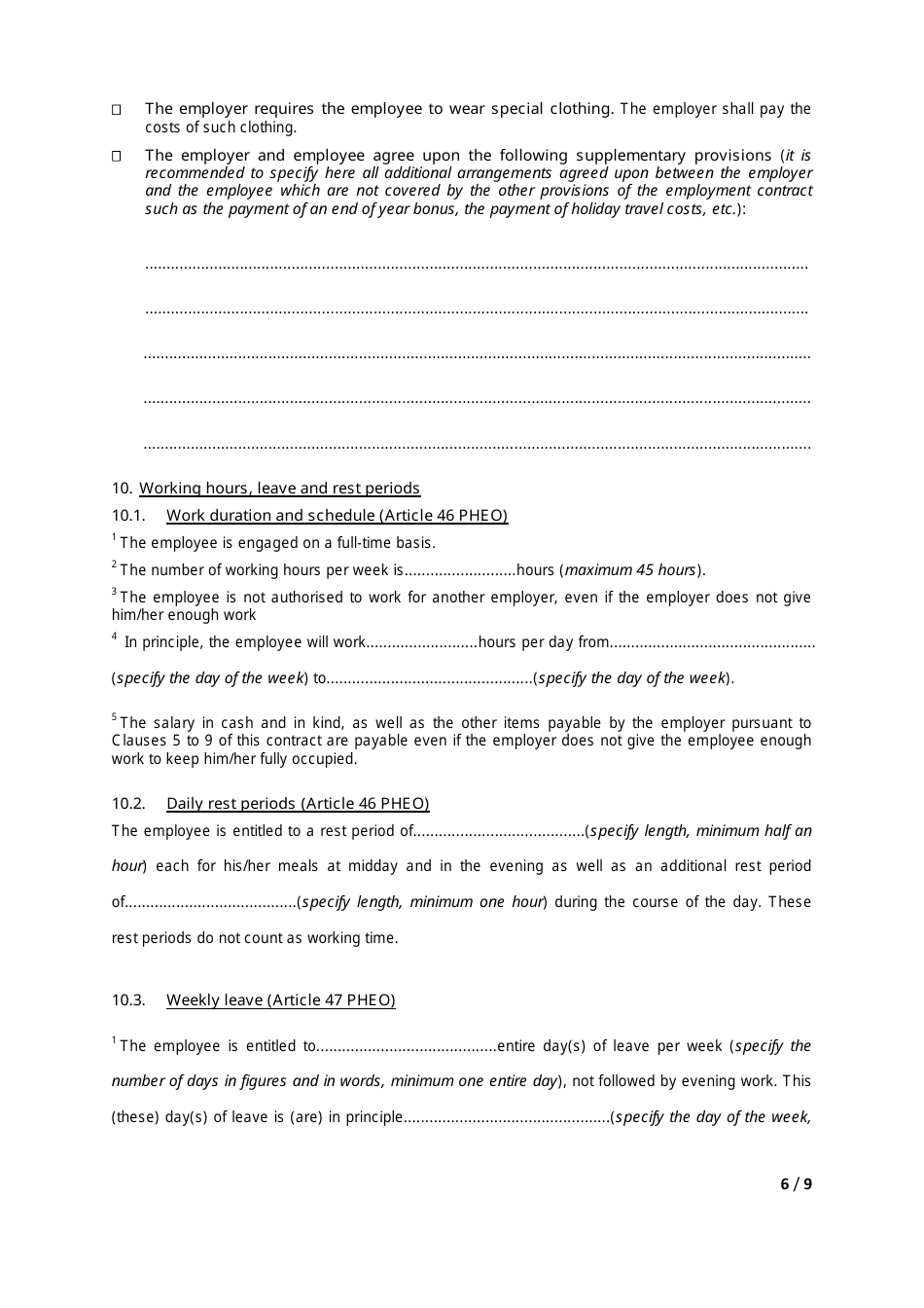 Employment Contract Standard Form - According to the Pheo - Switzerland, Page 6