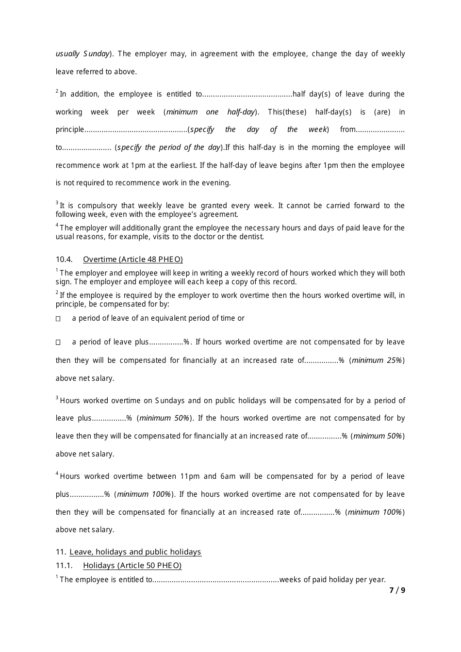 Employment Contract Standard Form - According to the Pheo - Switzerland, Page 7