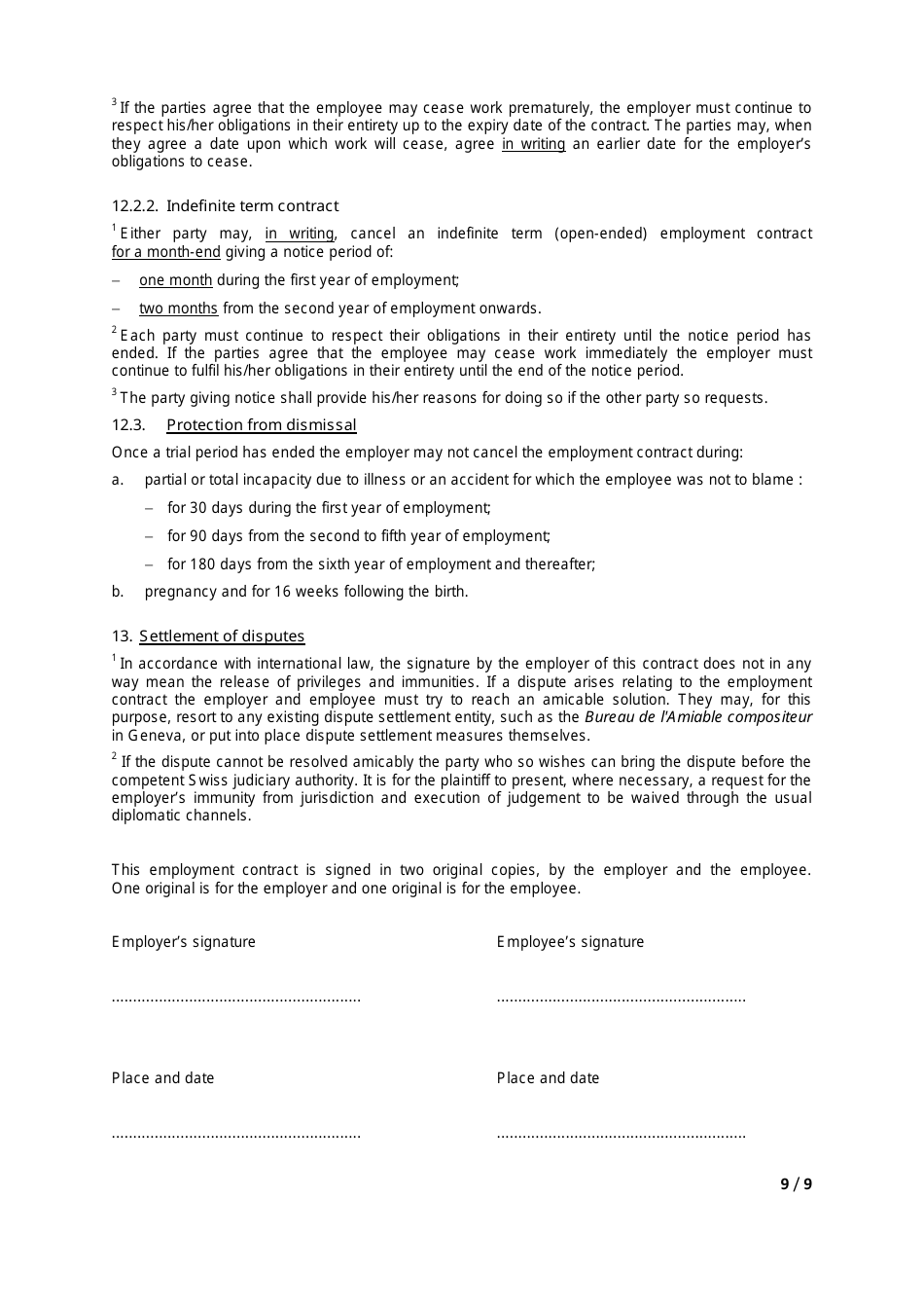 Employment Contract Standard Form - According to the Pheo - Switzerland, Page 9