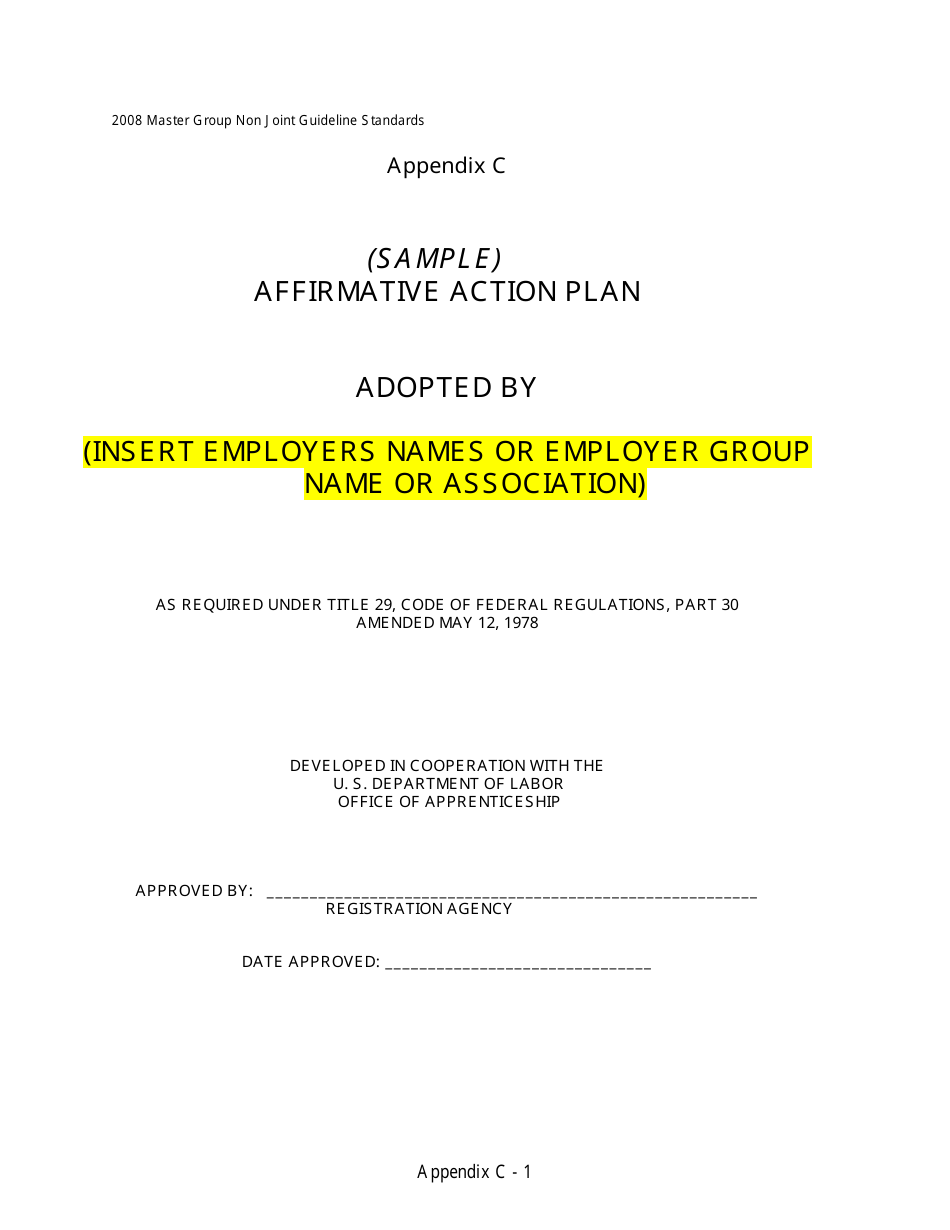 Sample Affirmative Action Plan Template, Page 1