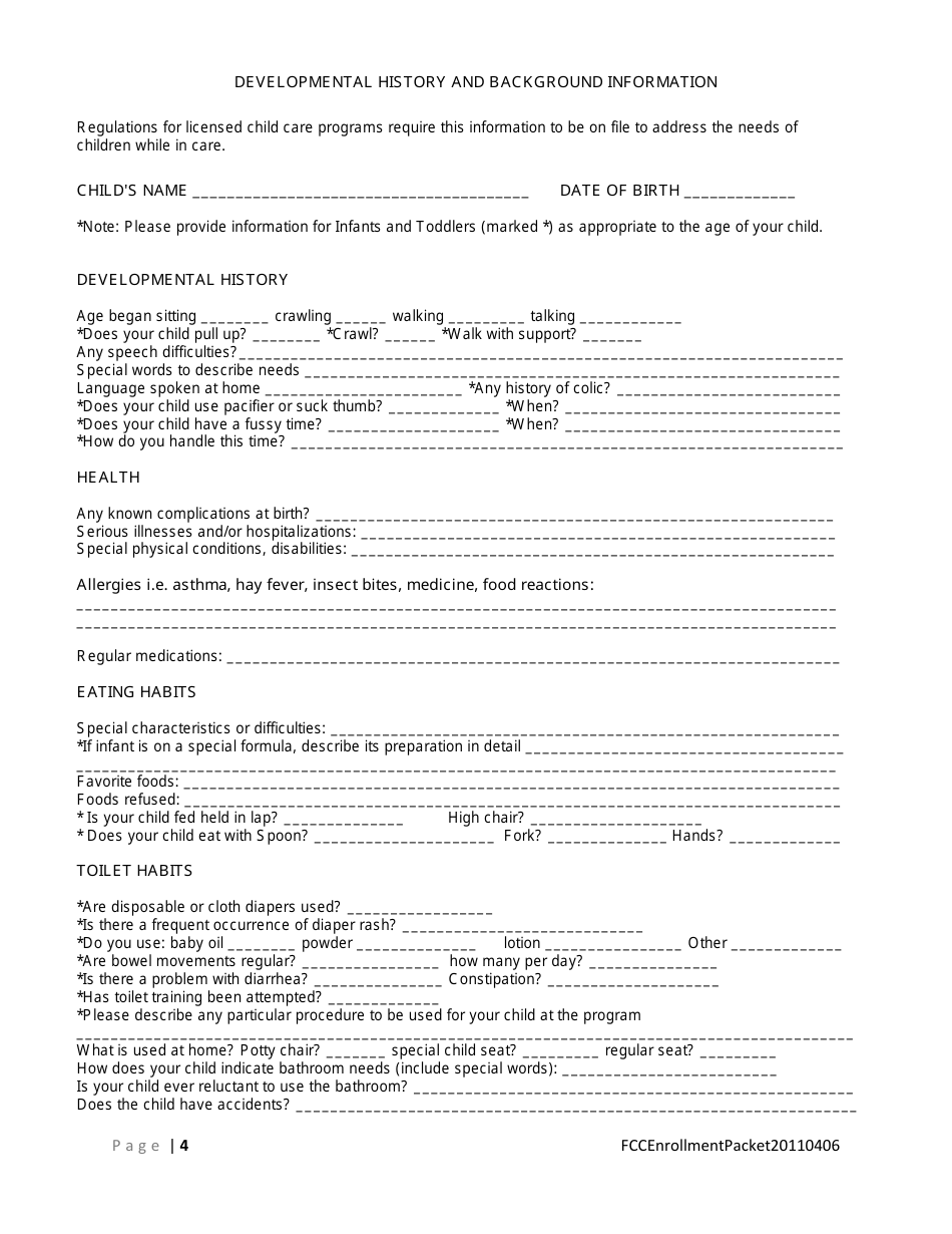 Family Child Care Enrollment Packet, Page 4