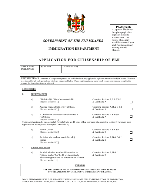 Fiji Application For Citizenship Of Fiji Fill Out Sign Online And 