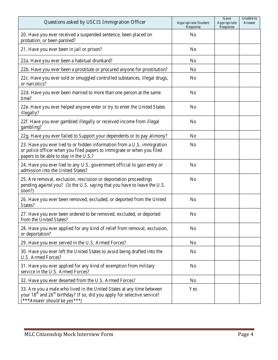 Citizenship Mock Interview Form - Minnesota Literacy Council, Page 4