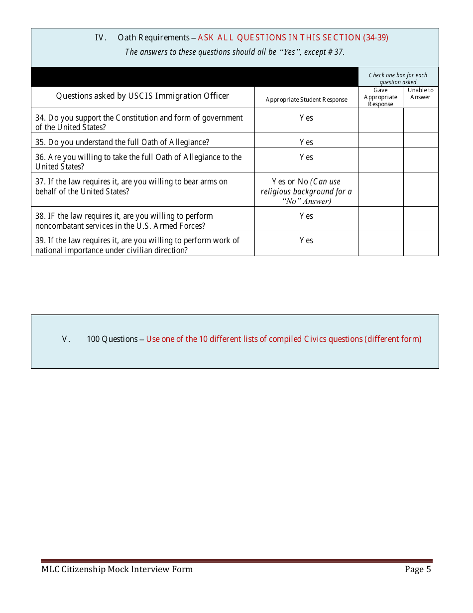 Citizenship Mock Interview Form - Minnesota Literacy Council, Page 5