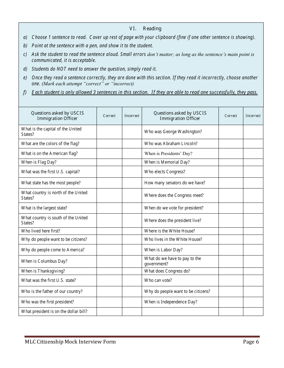 Citizenship Mock Interview Form - Minnesota Literacy Council, Page 6
