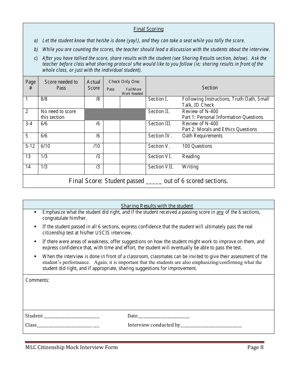 Citizenship Mock Interview Form - Minnesota Literacy Council, Page 8