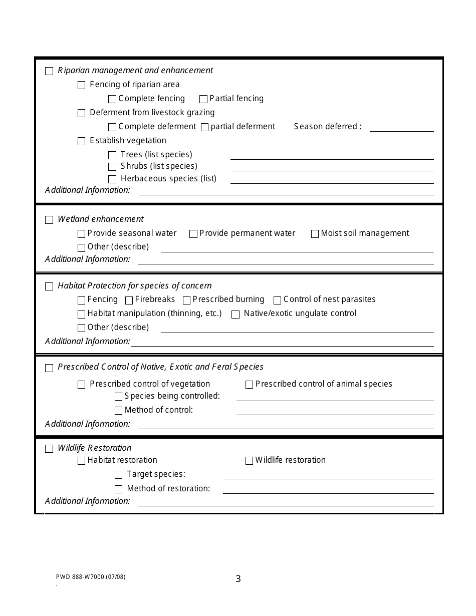 Form PWD888-W7000 1-d-1 Open Space Agricultural Valuation Wildlife Management Annual Report - Texas, Page 3