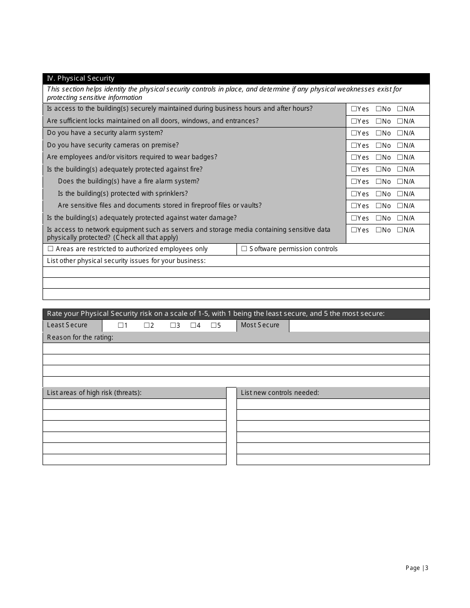 Small Business It Risk Assessment Form - Vinton County National Bank, Page 3