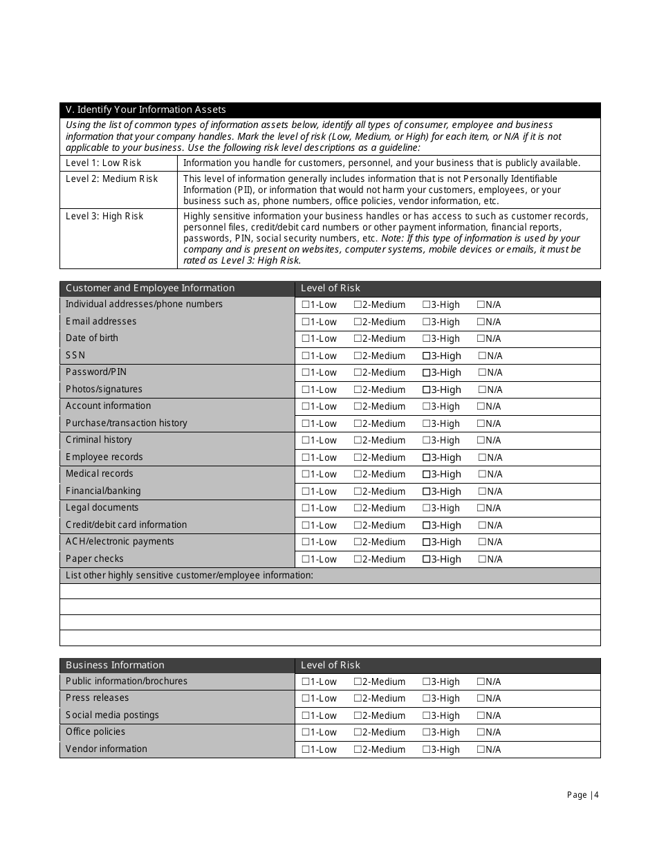 Small Business It Risk Assessment Form - Vinton County National Bank, Page 4
