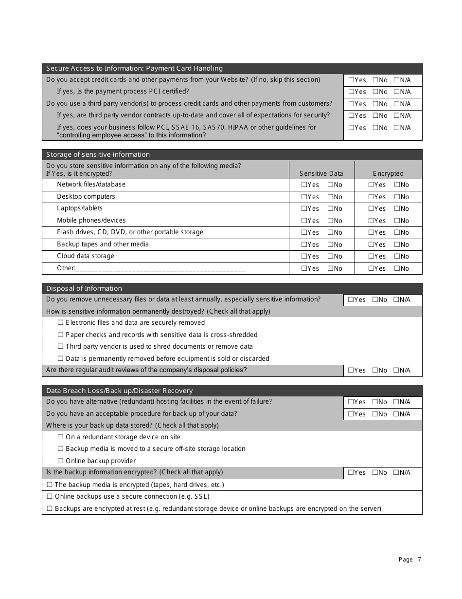 Small Business It Risk Assessment Form - Vinton County National Bank, Page 7