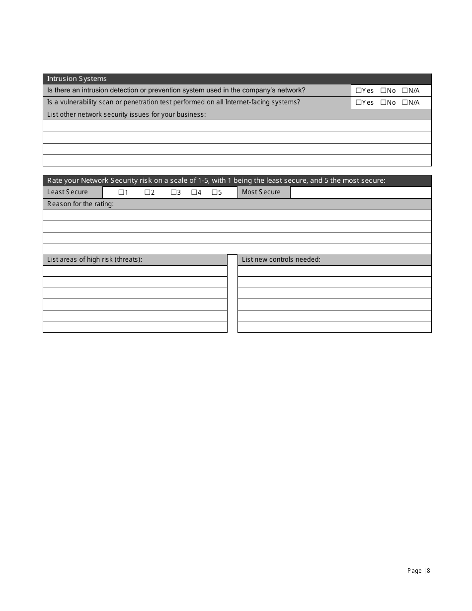 Small Business It Risk Assessment Form - Vinton County National Bank, Page 8