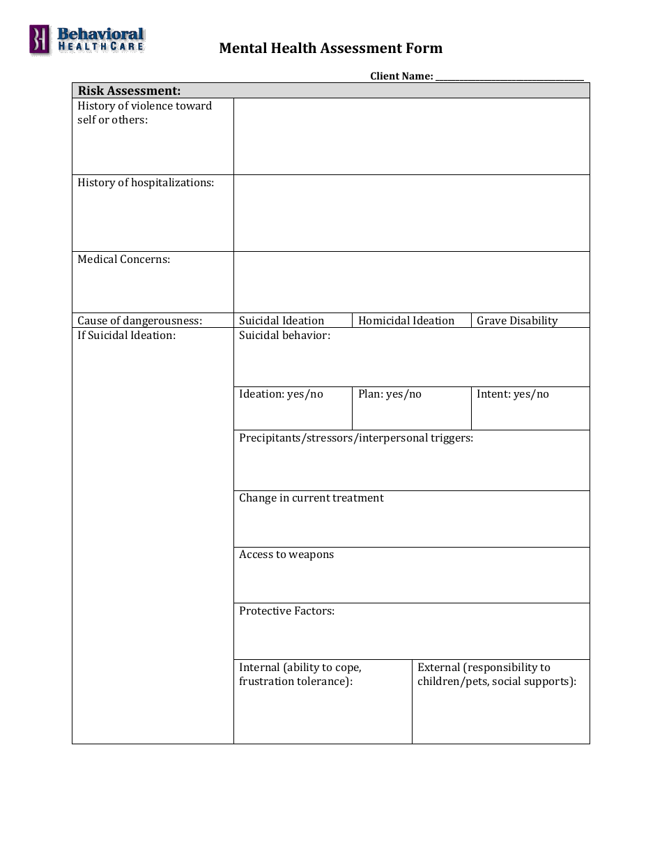 Mental Health Assessment Form - Behavioral Healthcare - Fill Out, Sign ...