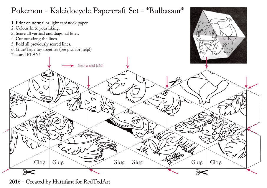 &quot;Bulbasaur Kaleidocycle Papercraft Set&quot; Download Pdf