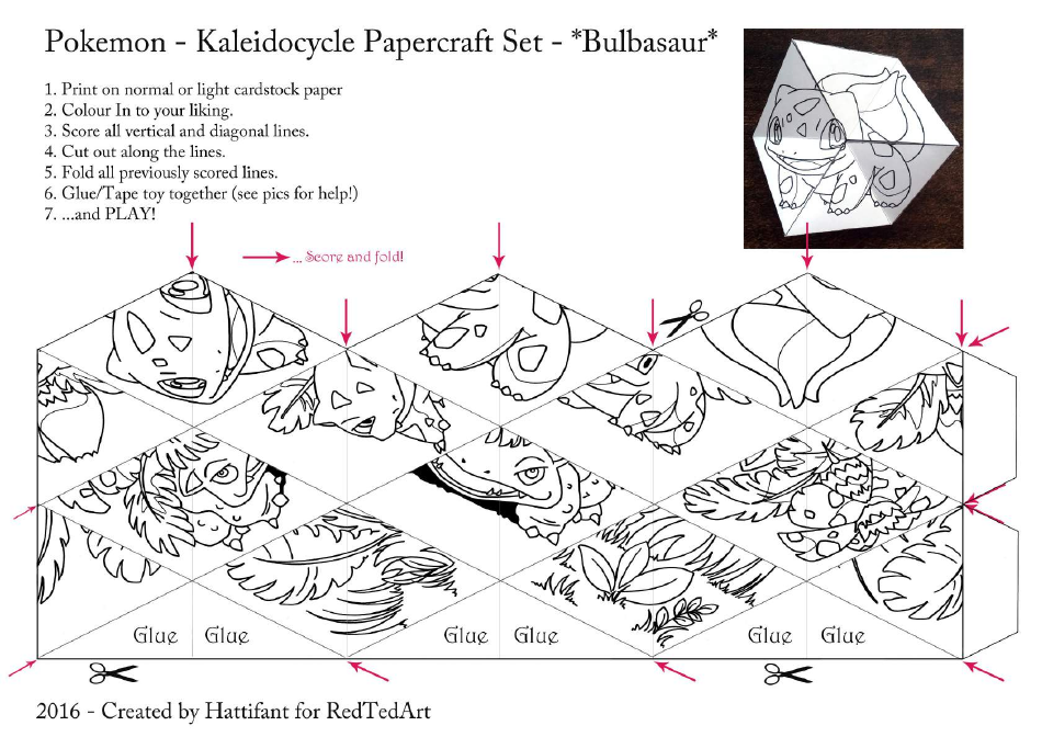 Bulbasaur Kaleidocycle Papercraft Set - Downloadable Template