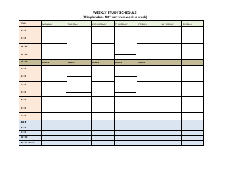 Document preview: Weekly Study Schedule Template - This Plan Does Not Vary From Week to Week