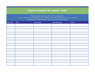 Document preview: Snack Schedule for Sports Team