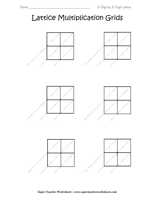 2-digit by 2-digit Lattice Multiplication Grids Template