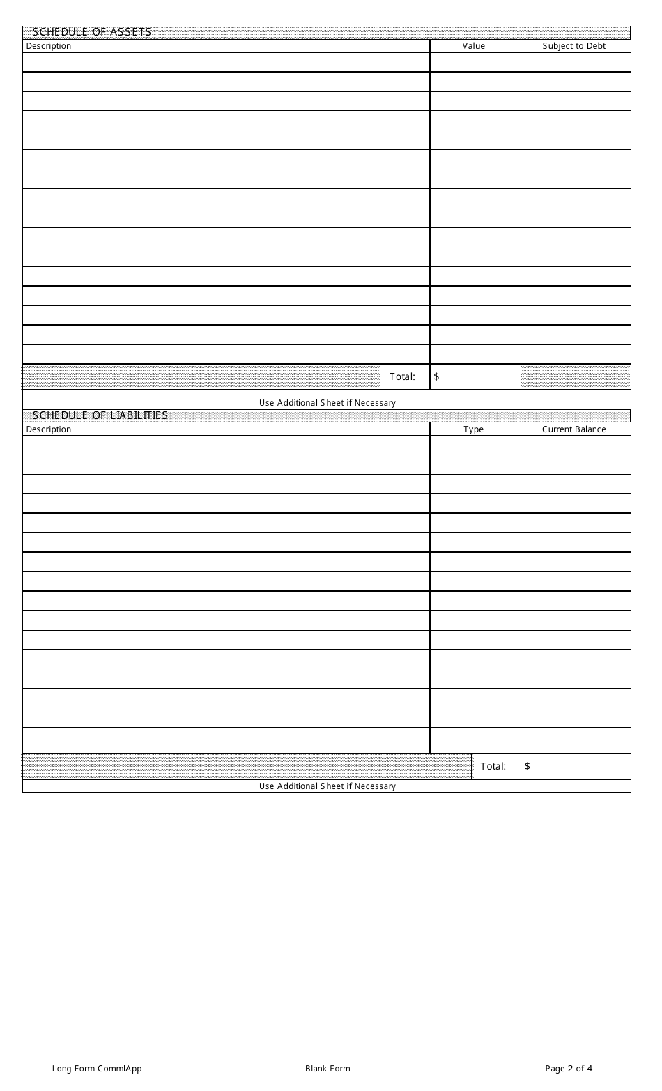 Commercial Loan Application Form, Page 2