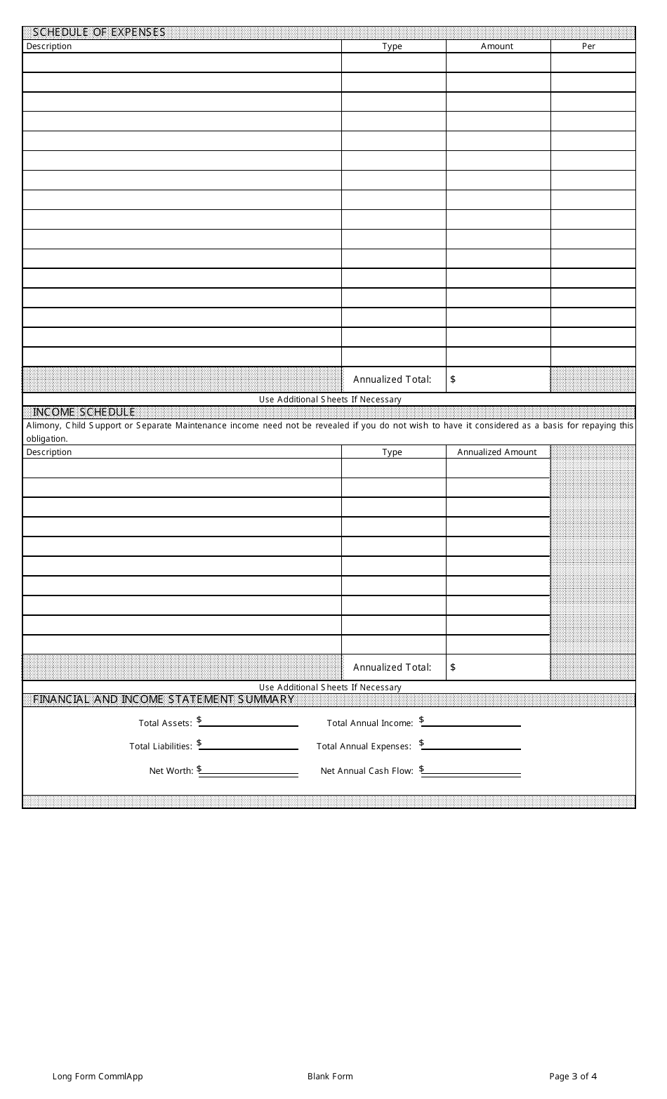 Commercial Loan Application Form, Page 3