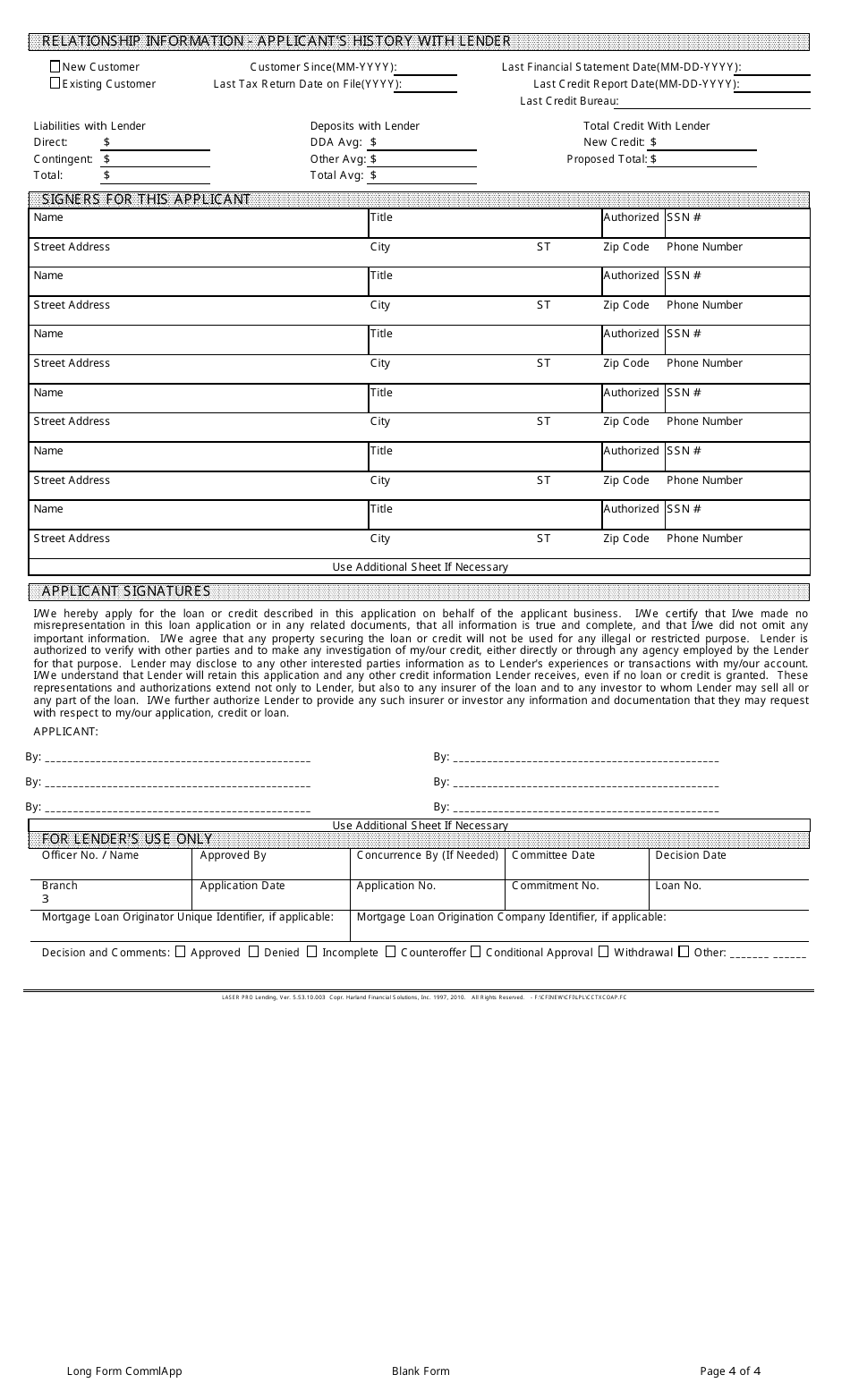 Commercial Loan Application Form, Page 4