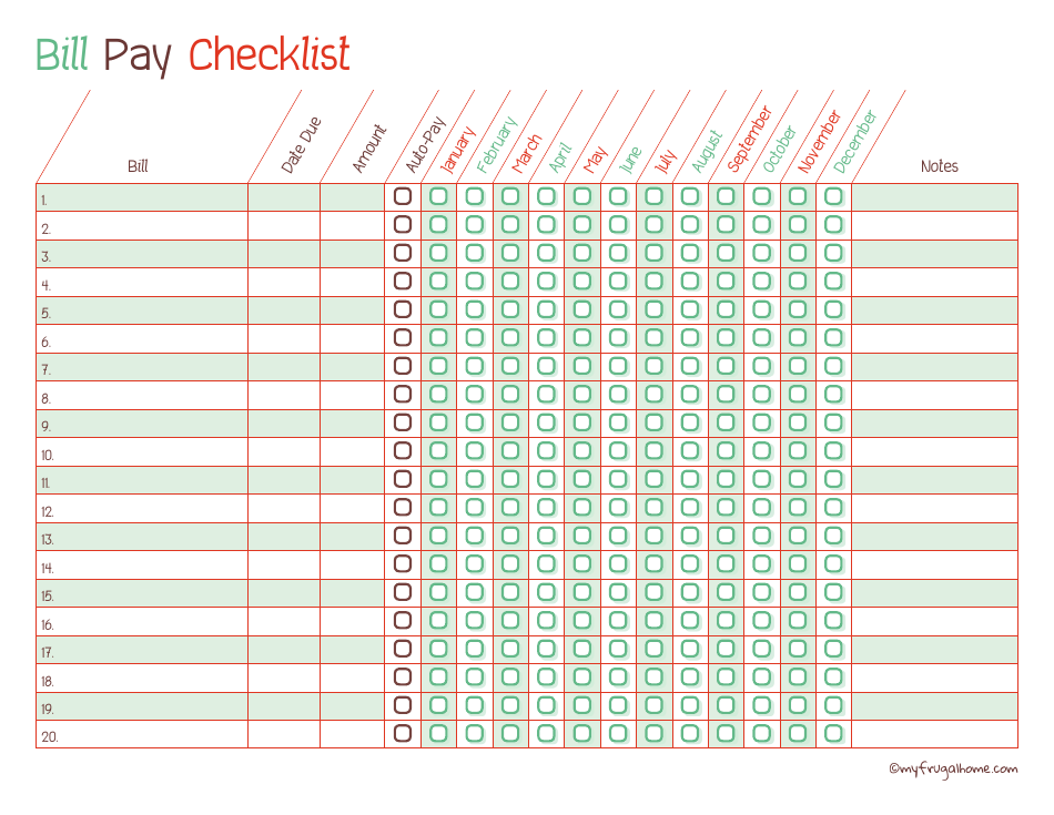 Bill Pay Checklist Template Preview Image