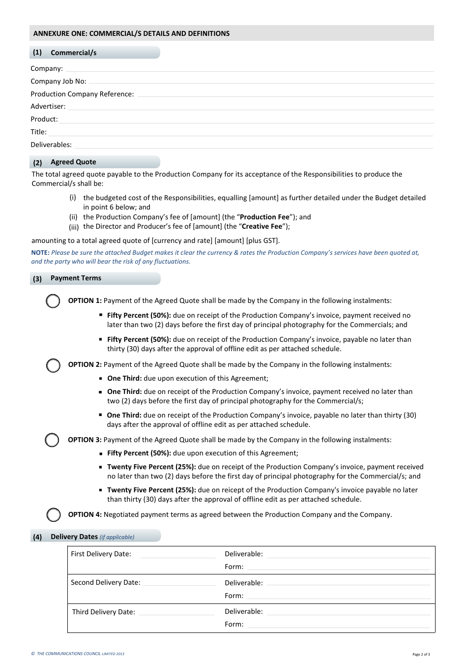 Standard Production Agreement Template - the Communications Council - Australia, Page 2