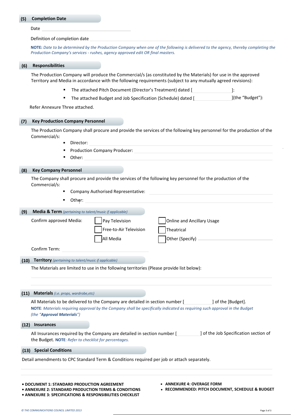 Standard Production Agreement Template - the Communications Council - Australia, Page 3