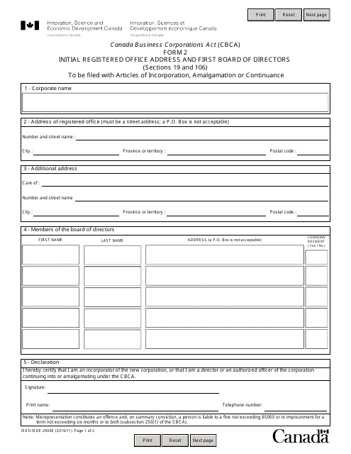 Form 2 (ISED-ISDE2904)  Printable Pdf