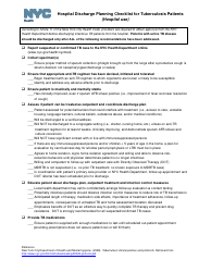 Document preview: Hospital Discharge Planning Checklist for Tuberculosis Patients (Hospital Use) - New York City