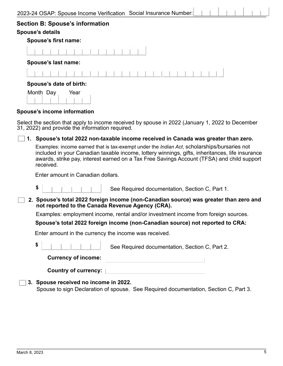 2024 Ontario Canada Osap Spouse Verification Canadian Non
