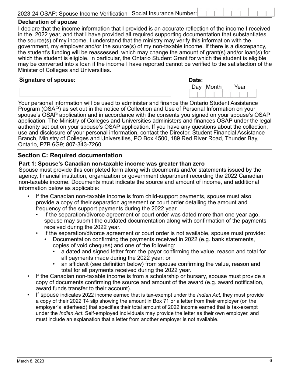 2024 Ontario Canada Osap Spouse Verification Canadian Non