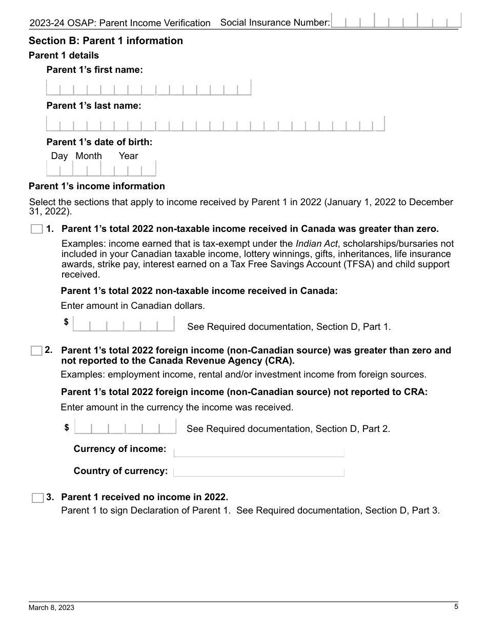 2024 Ontario Canada Osap Parent Verification Canadian Non