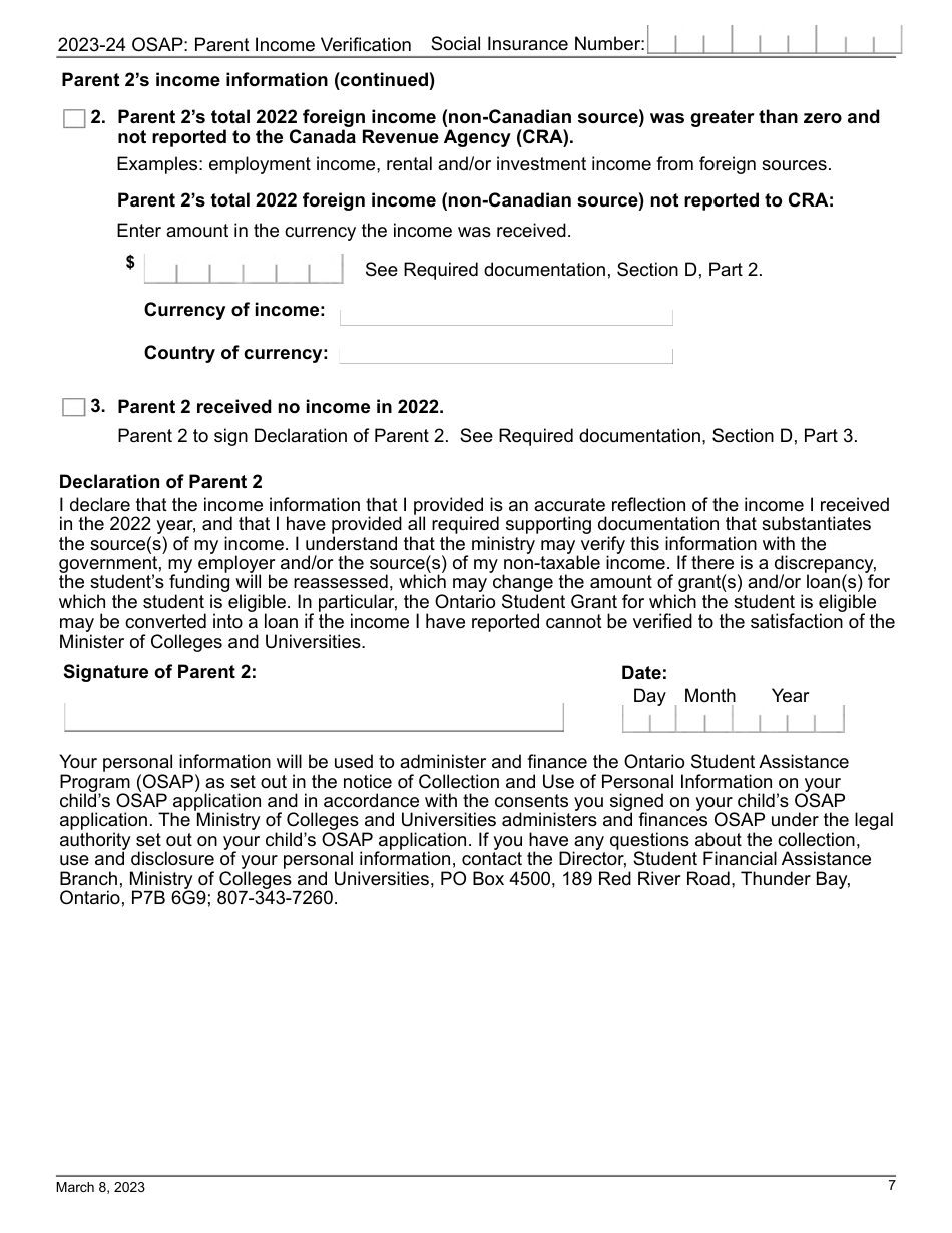 2024 Ontario Canada Osap Parent Verification Canadian Non