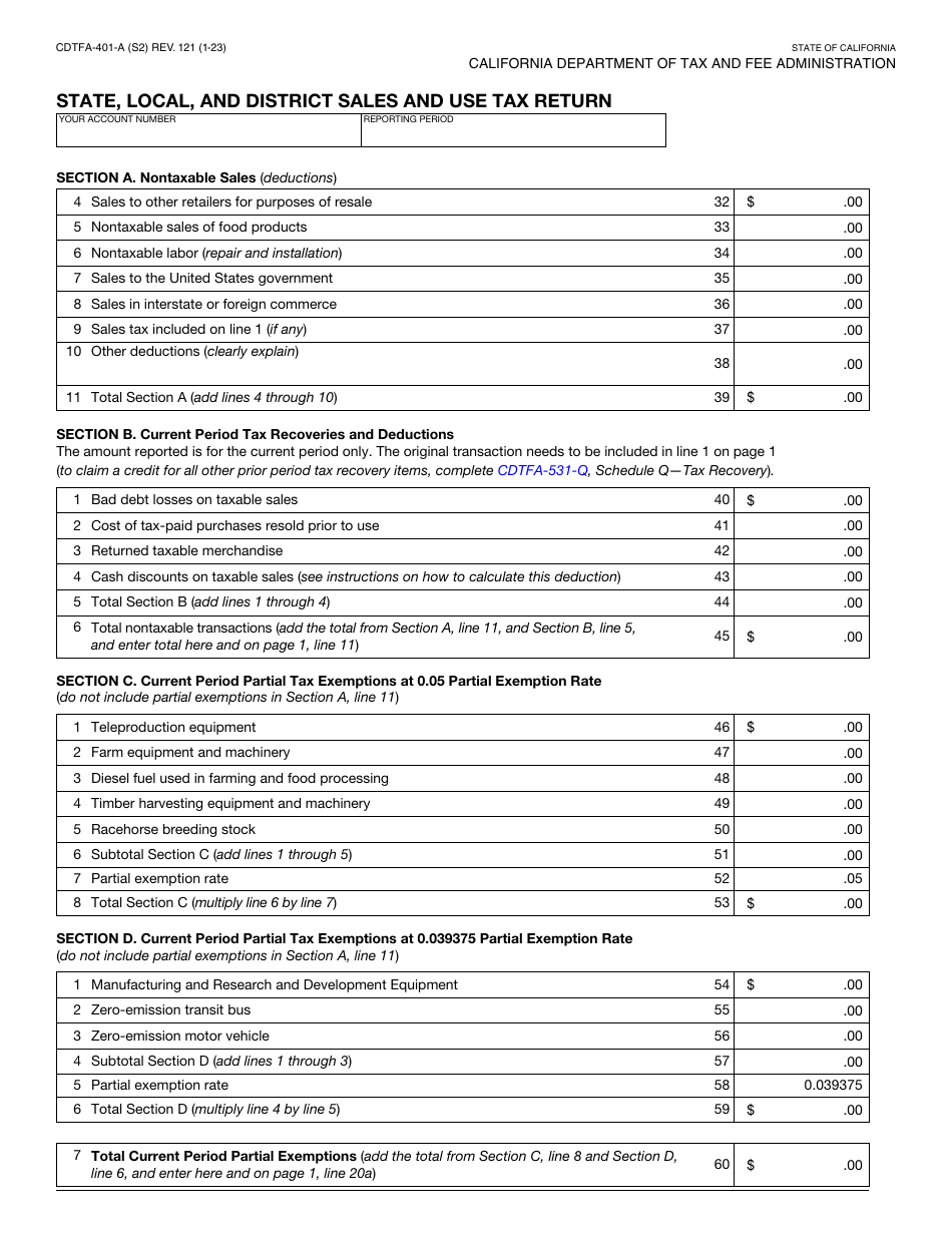 Form CDTFA-401-A State, Local, and District Sales and Use Tax Return - California, Page 3