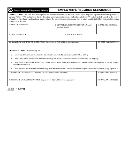 VA Form 10-0708  Printable Pdf