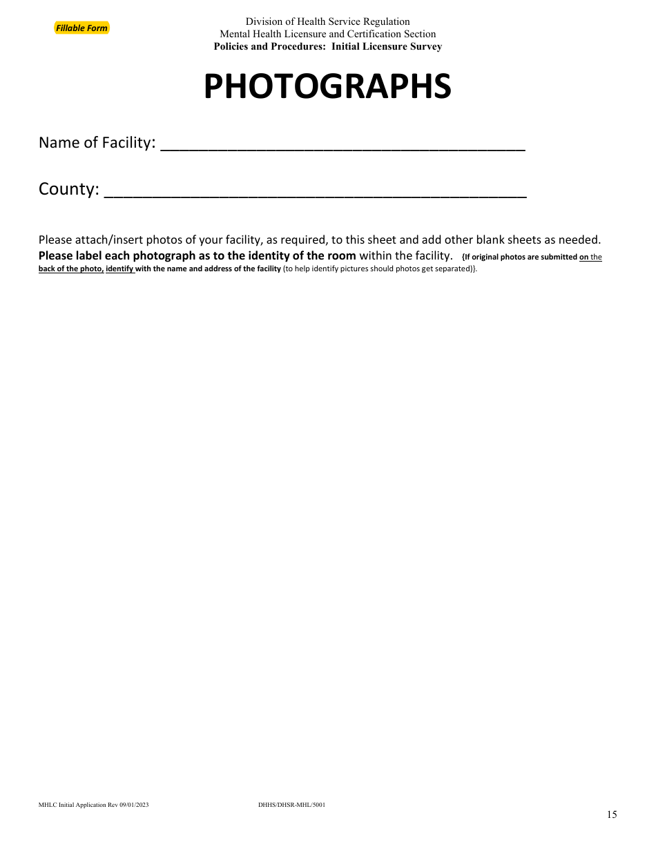 Form DHHS / DHSR / MHL5001 Initial Licensure Application Packet - Mental Health Licensure and Certification Section - North Carolina, Page 15