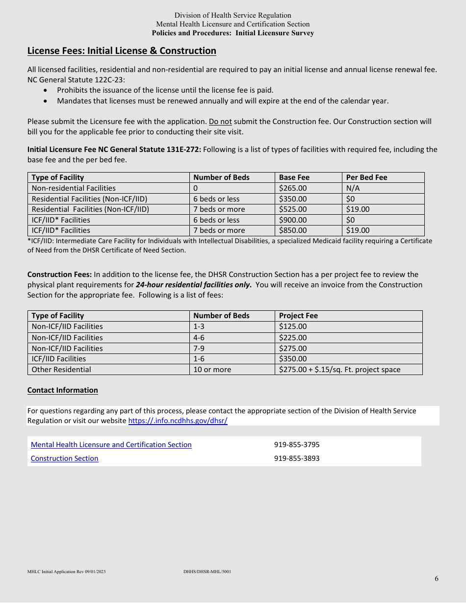 Form DHHS / DHSR / MHL5001 Initial Licensure Application Packet - Mental Health Licensure and Certification Section - North Carolina, Page 6