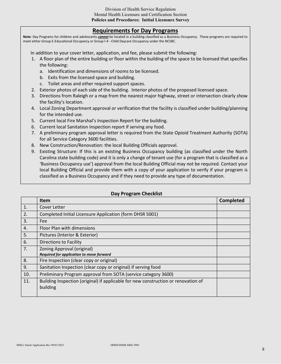 Form DHHS / DHSR / MHL5001 Initial Licensure Application Packet - Mental Health Licensure and Certification Section - North Carolina, Page 8
