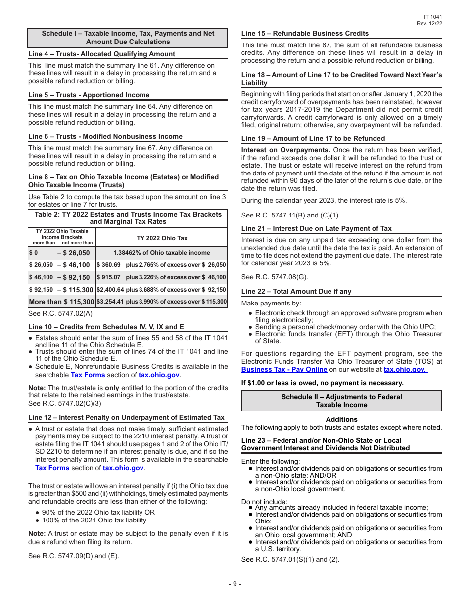 Instructions for Form IT1041 Fiduciary Income Tax Return - Ohio, Page 11