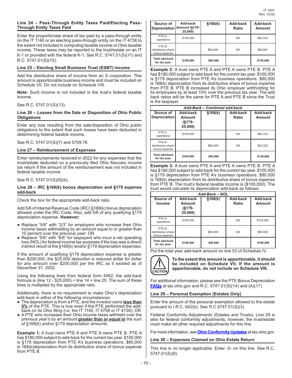 Instructions for Form IT1041 Fiduciary Income Tax Return - Ohio, Page 12