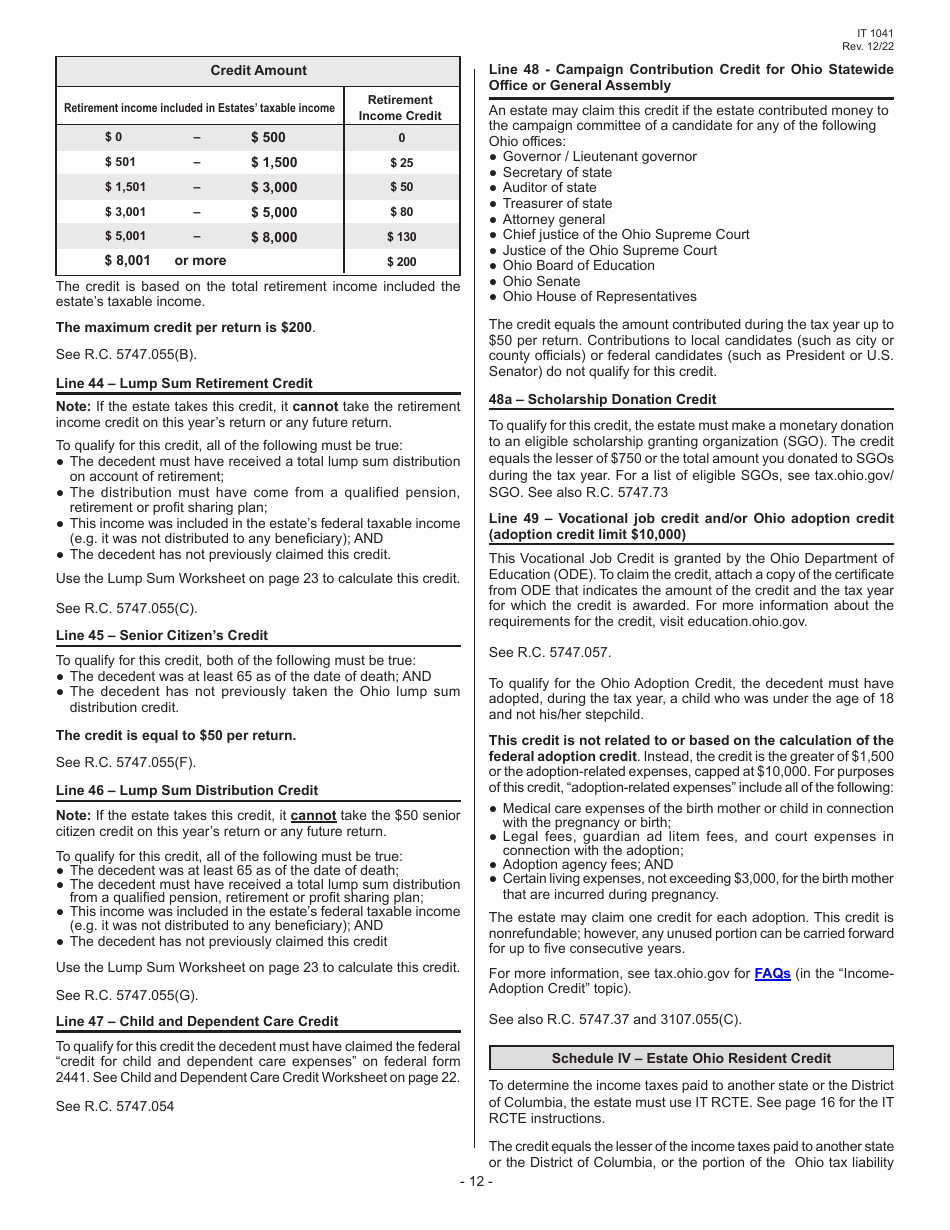 Instructions for Form IT1041 Fiduciary Income Tax Return - Ohio, Page 14