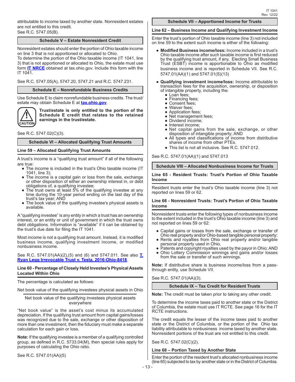 Instructions for Form IT1041 Fiduciary Income Tax Return - Ohio, Page 15