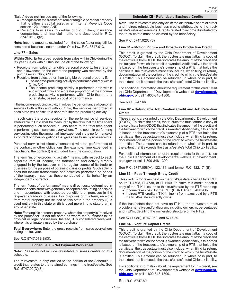 Instructions for Form IT1041 Fiduciary Income Tax Return - Ohio, Page 17