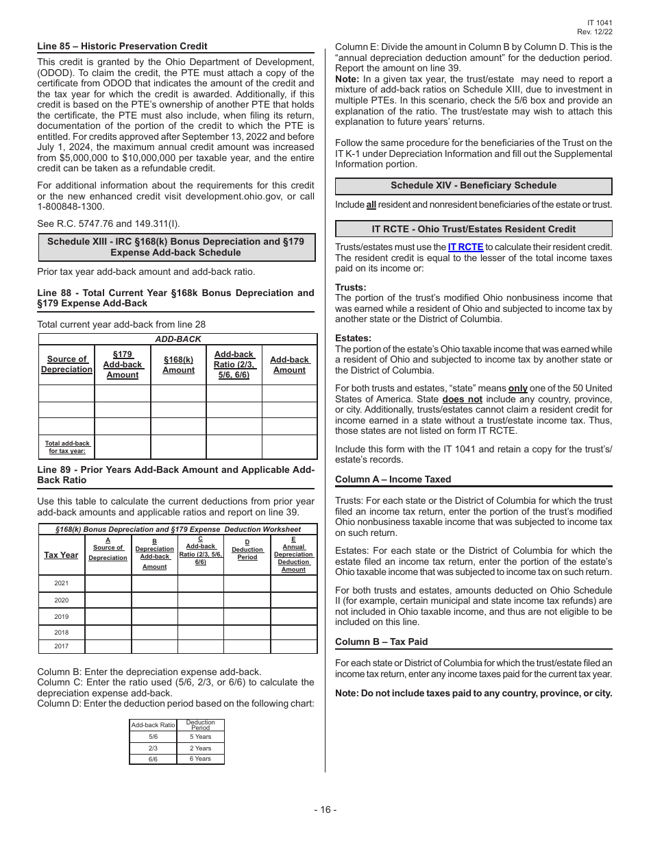 Instructions for Form IT1041 Fiduciary Income Tax Return - Ohio, Page 18